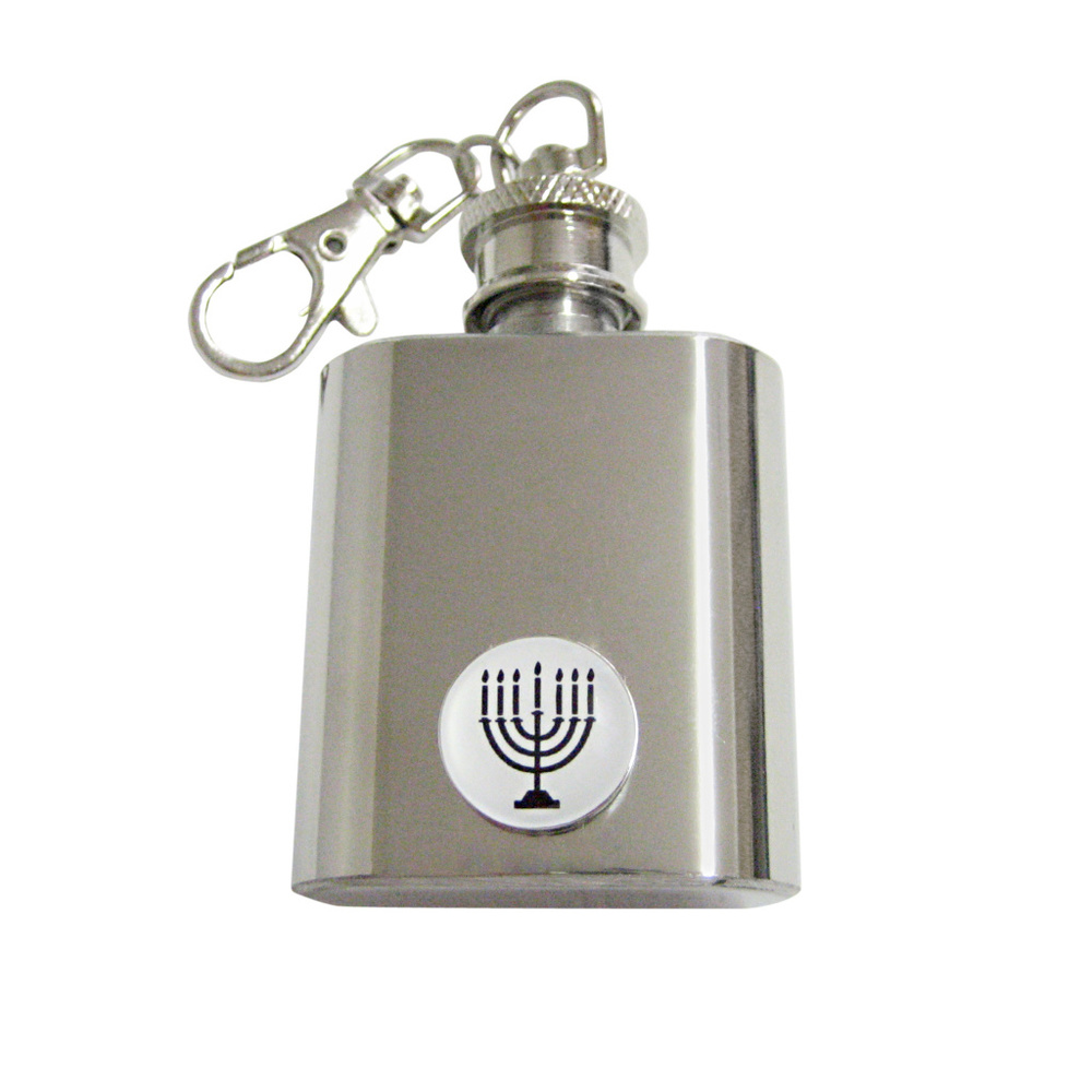 Round Menorah Pendant Keychain Flask - image 1